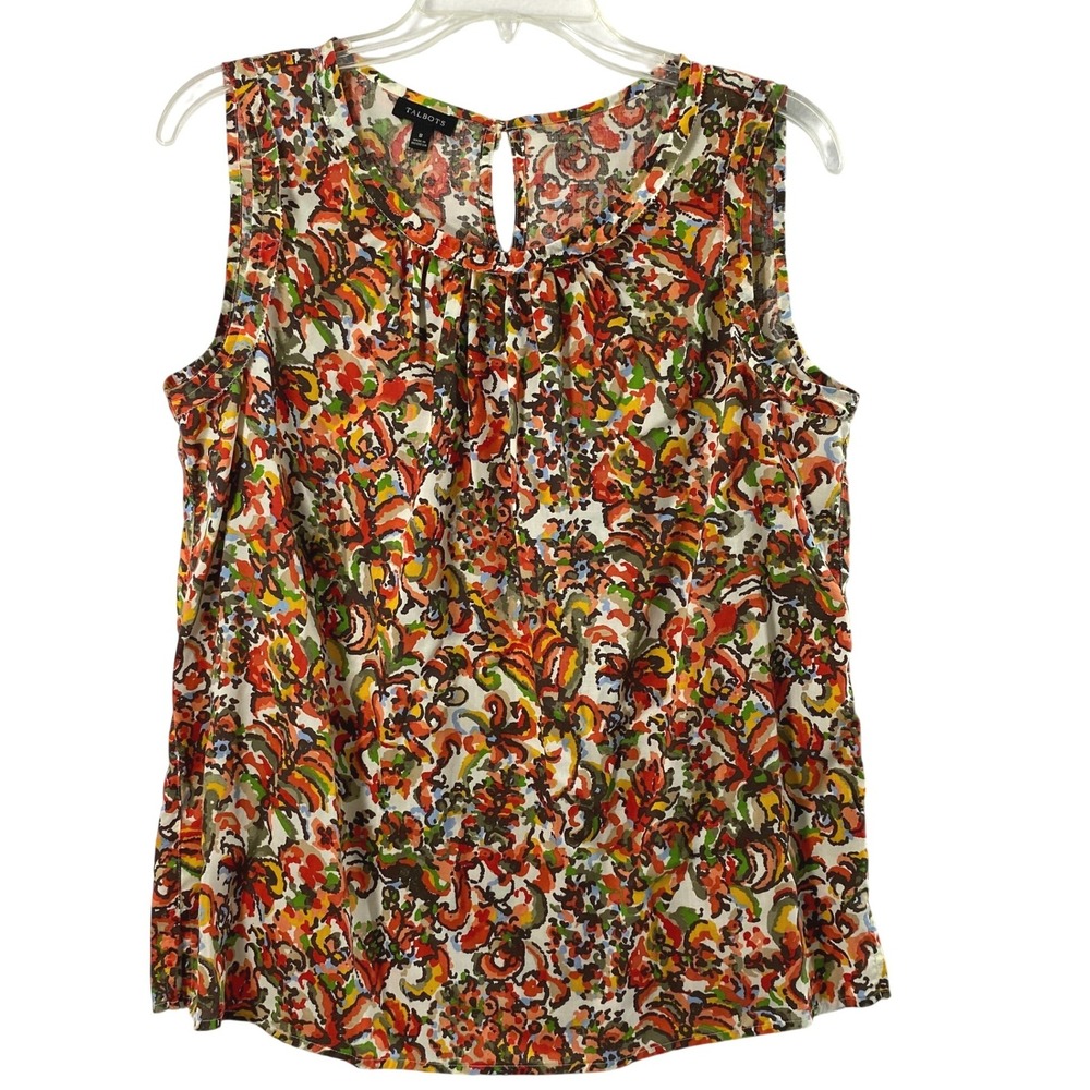 Talbots Top Womens 8 Sleeveless Shell Abstract Print Summer Blouse Layer